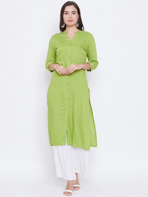 

rangeelo rajasthan Women Green Solid Straight Kurta