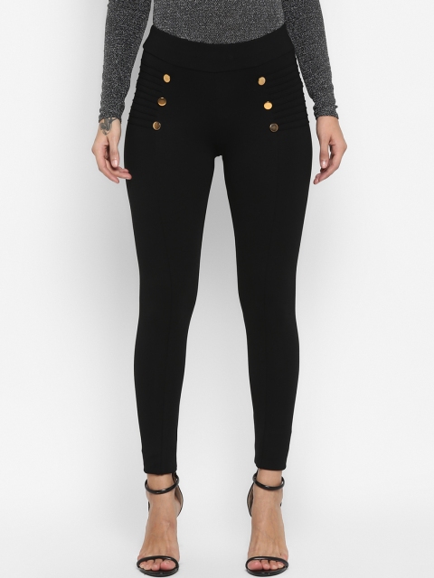 

FOSH Women Black Solid High-Rise Skinny Fit Jeggings