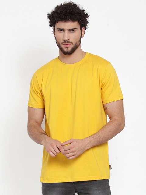 

Rodzen Men Yellow Solid Round Neck T-shirt