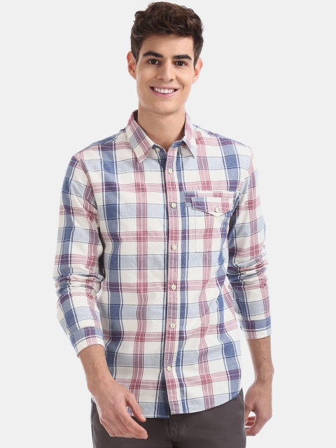 

Cherokee Men White & Blue Regular Fit Checked Casual Shirt