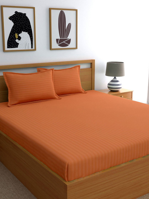 

Dreamscape Rust Striped 220 TC Cotton 1 Queen Bedsheet with 2 Pillow Covers