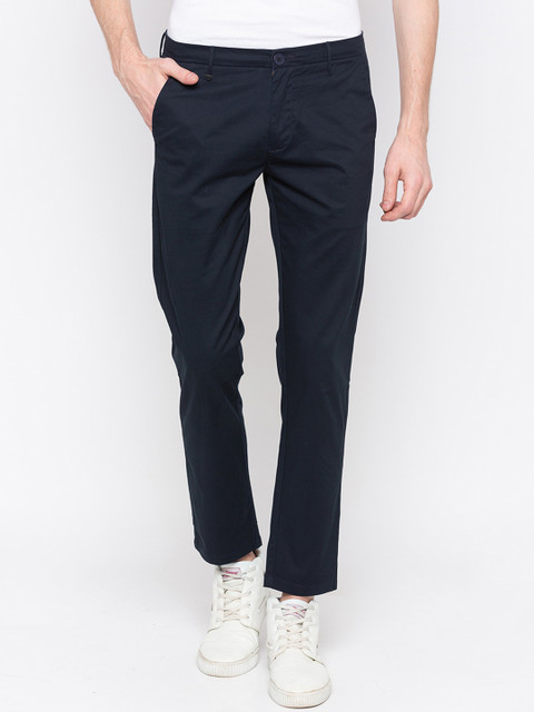 

SPYKAR Men Navy Blue Solid Slim Fit Regular Trousers