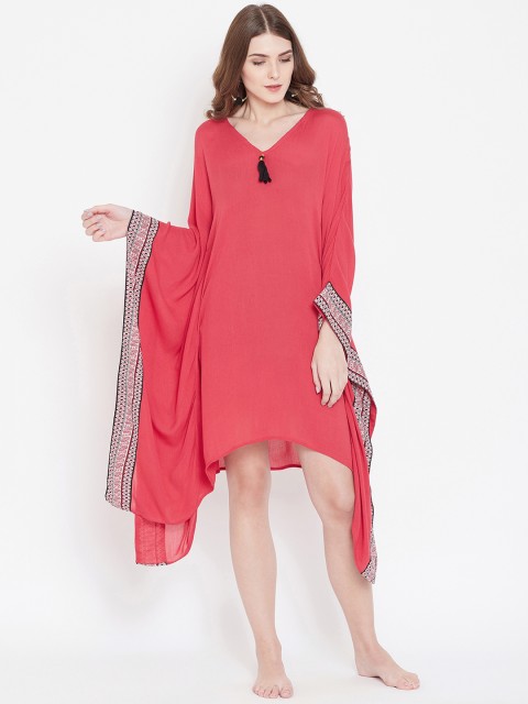 

The Kaftan Company Women Pink & Black Solid Asymmetric Kaftan Cover-Up Dress