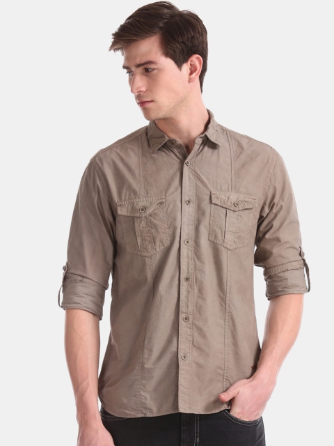 

Cherokee Men Camel Brown Regular Fit Solid Casual Shirt