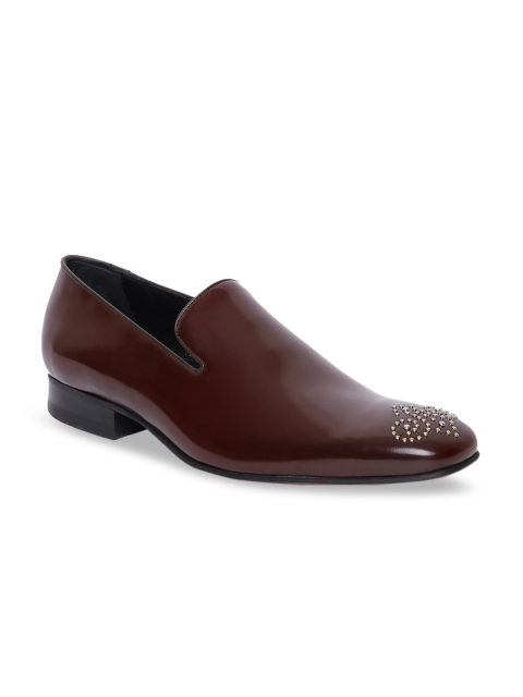 

JOE SHU Men Burgundy Solid Leather Formal Loafers