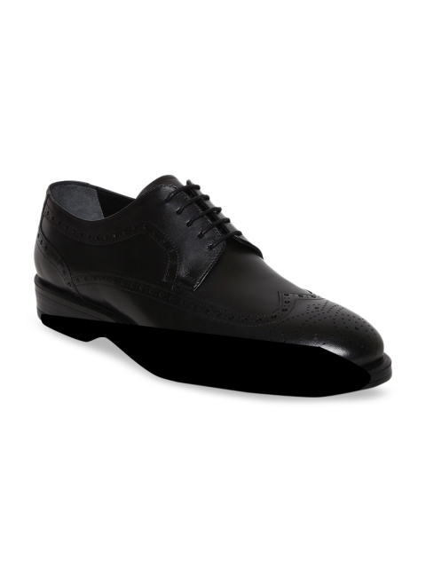 

JOE SHU Men Black Solid Leather Formal Brogues