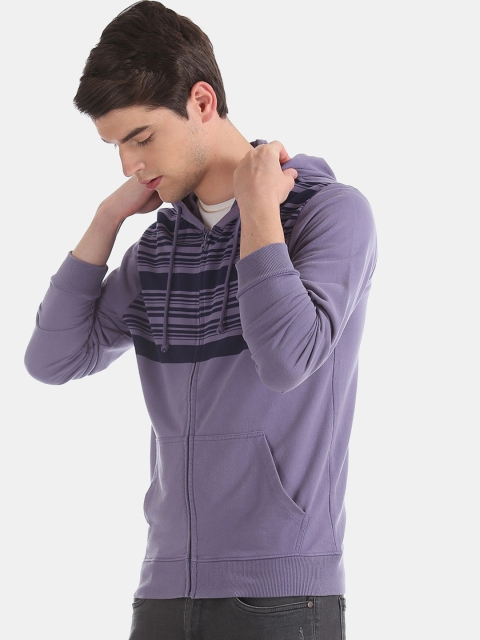 

Cherokee Men Purple Striped Hooded Sweatshirt
