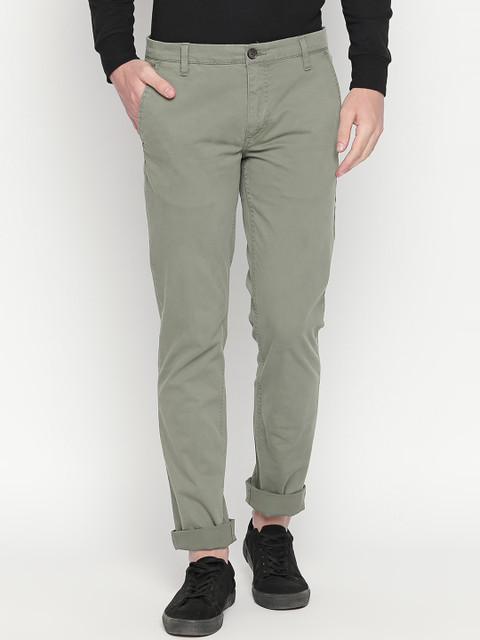 

BYFORD by Pantaloons Men Green Slim Fit Self Design Regular Trousers