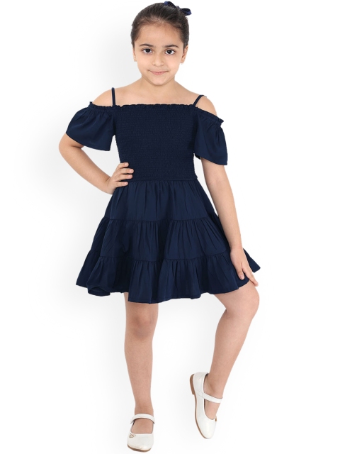 

naughty ninos Girls Navy Blue Solid Fit and Flare Dress