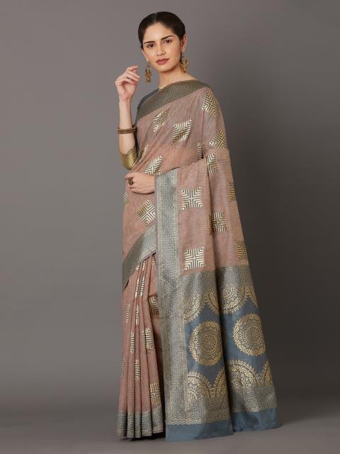 

Mitera Taupe Silk Blend Woven Design Kanjeevaram Saree