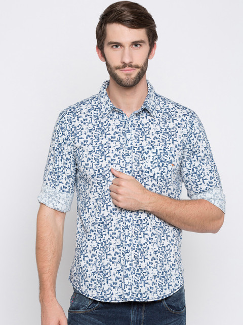 

SPYKAR Men White & Blue Slim Fit Printed Casual Shirt