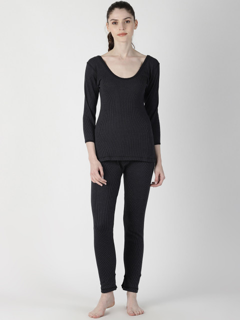 

Dollar Ultra Women Black Striped Thermal Set