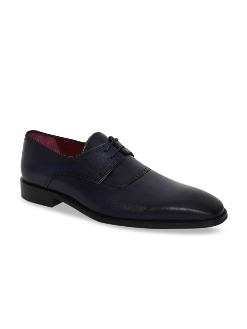 

JOE SHU Men Blue Solid Leather Formal Derbys