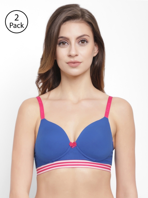 

Floret Pack of 2 Blue Solid Non-Wired Lightly Padded T-shirt Bras T3047