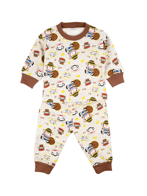 

MeeMee Kids Cream-Coloured & Brown Printed Nightsuit