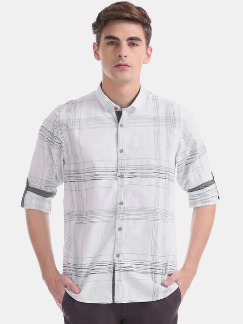 

Cherokee Men White & Grey Regular Fit Checked Casual Shirt