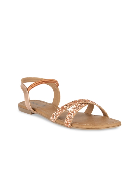 

SOLES Women Rose Gold-Toned Embellished Open Toe Flats