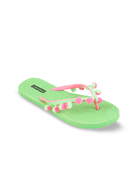 

Chumbak Women Green Embellished Thong Flip-Flops