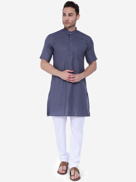 

RAJUBHAI HARGOVINDAS Men Grey Solid Straight Kurta