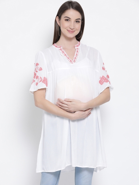 

Pearl Vogue Embroidered Maternity Tunic with Embroidery Detail, White