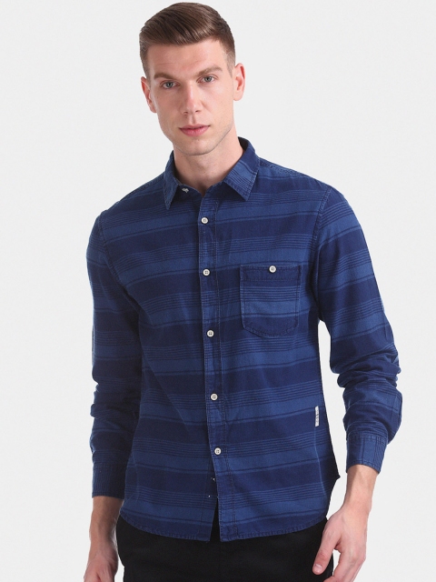 

Cherokee Men Navy Blue Regular Fit Striped Casual Shirt