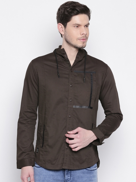 

Mufti Men Coffee Brown Slim Fit Solid Hooded Casual Shacket