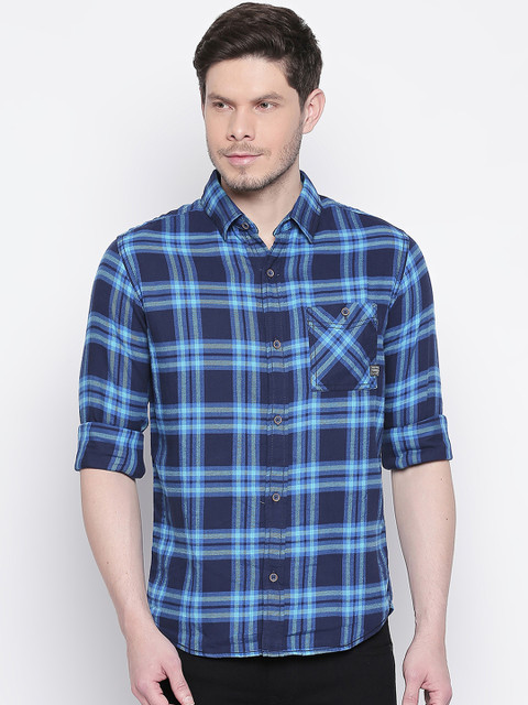

Mufti Men Blue Slim Fit Checked Casual Shirt