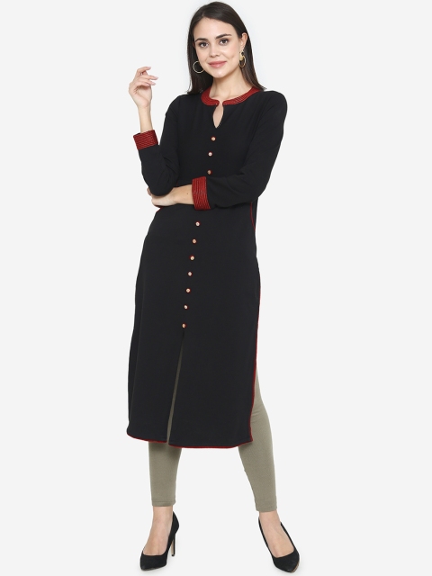 

Laabha Women Black Solid Straight Kurta
