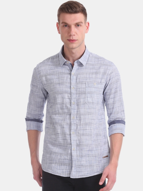 

Cherokee Men Blue & White Regular Fit Striped Casual Shirt