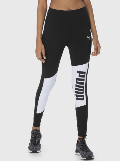 

Puma Women Black & White Colourblocked Logo 7 8 Graphic Tights