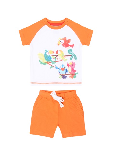 

Nap Chief Kids Orange & White Printed T-shirt with Shorts