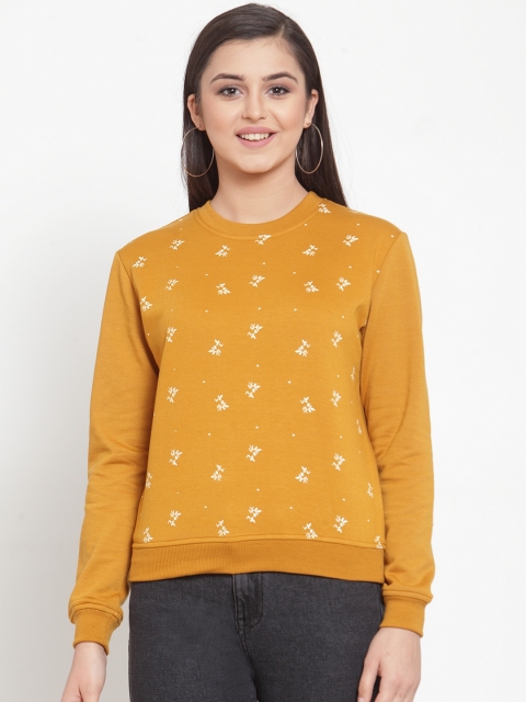 

KASSUALLY Women Mustard Yellow & Off-White Printed Sweatshirt