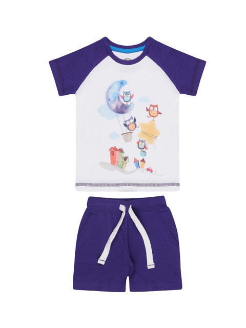 

Nap Chief Kids Purple & White Printed T-shirt with Shorts