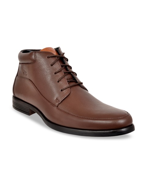 

Allen Cooper Men Brown Solid Leather Mid-Top Flat Boots
