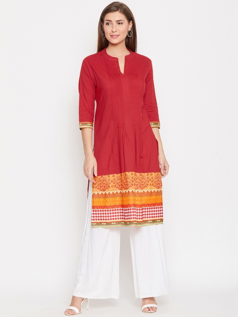 

AASK Women Red & Yellow Printed Knee-Length Straight Kurta