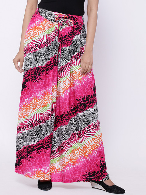 

SOUNDARYA Women Pink & Grey Printed Flared Palazzos