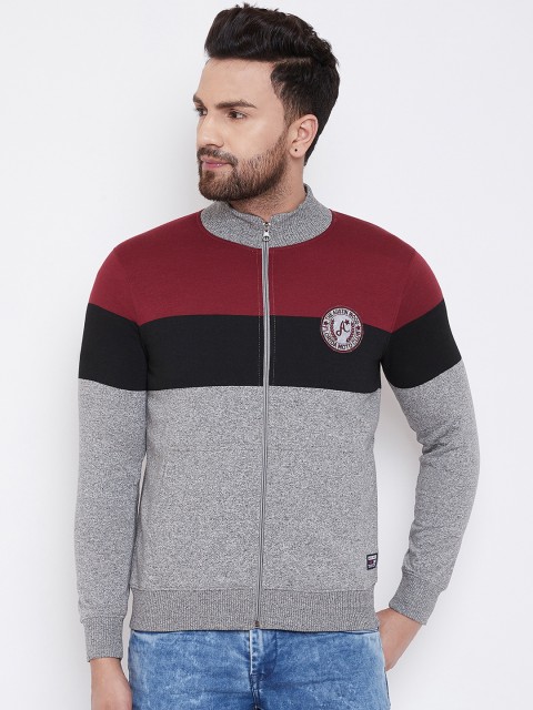 

Austin wood Men Charcoal & Maroon Colourblocked Sweatshirt