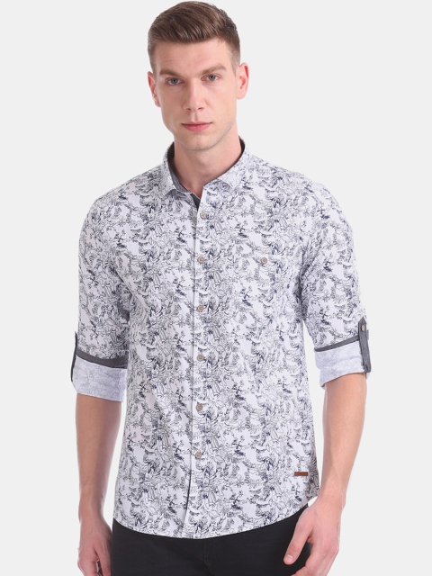 

Cherokee Men White & Blue Regular Fit Printed Casual Shirt