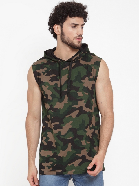 Rodzen Men Green Printed Hood T-shirt