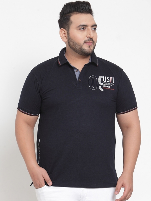 

plusS Men Navy Blue Printed Polo Collar T-shirt