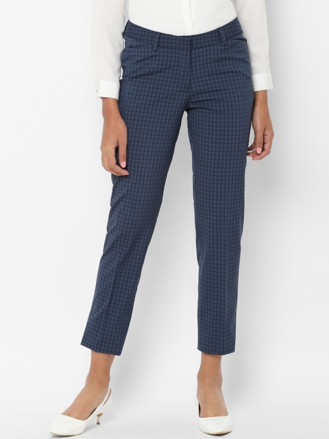 

Allen Solly Woman Women Blue Regular Fit Checked Formal Trousers