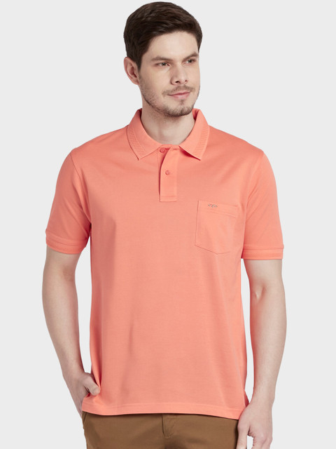 

ColorPlus Men Peach-Coloured Solid Polo Collar T-shirt