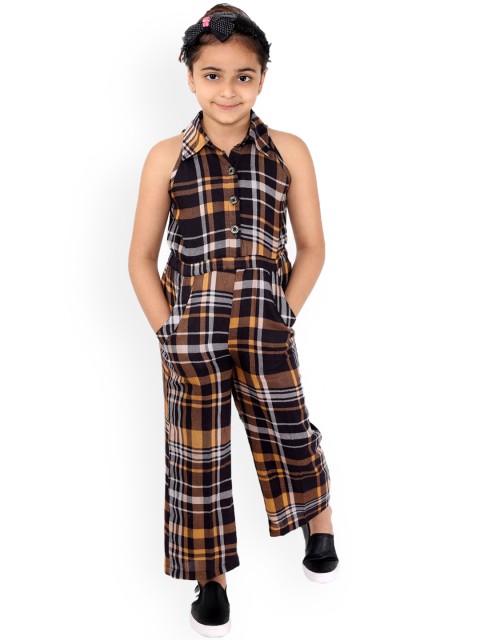 

naughty ninos Girls Brown & Black Checked Basic Jumpsuit