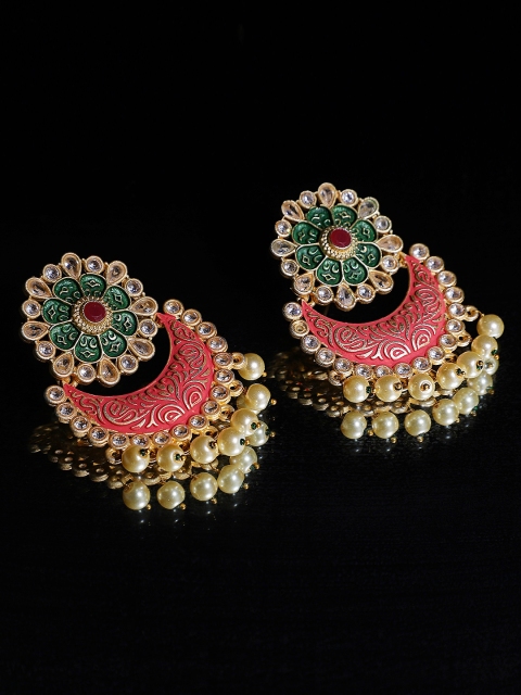 

Crunchy Fashion Pink & Green Crescent Shaped Drop Earrings