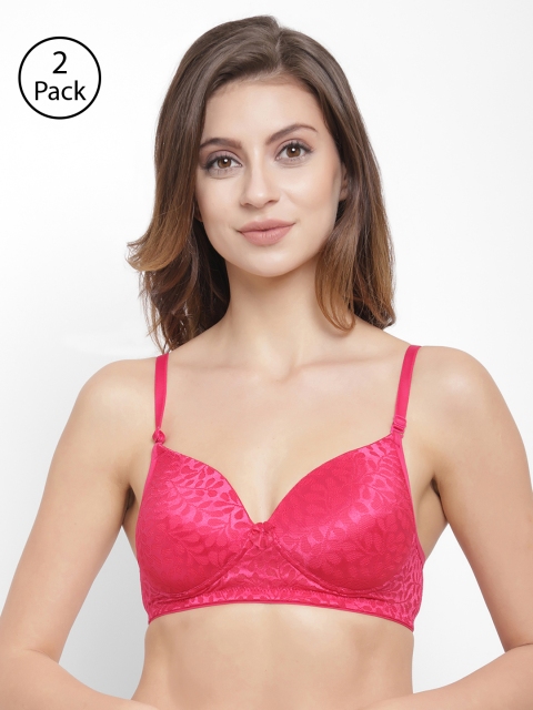 

Floret Pack of 2 Magenta Self Design Non-Wired Lightly Padded T-shirt Bras T3024