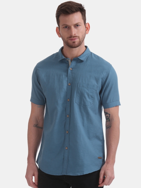 

Cherokee Men Teal Blue Regular Fit Solid Casual Shirt