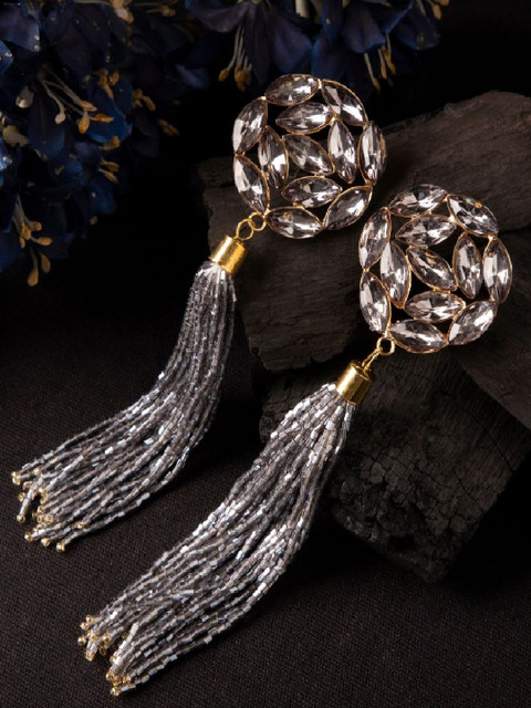 

ANIKAS CREATION Silver-Toned & Gold Plated Classic Drop Earrings
