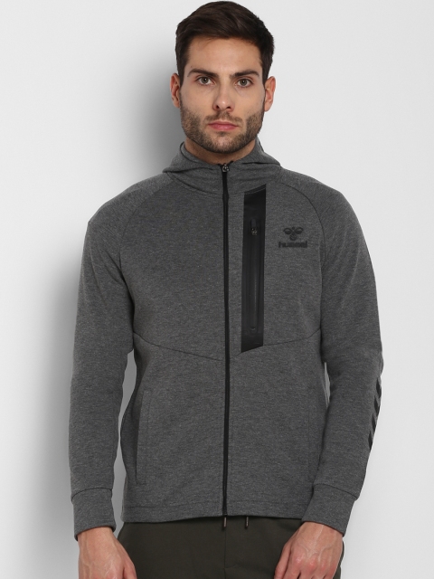 

hummel Men Grey Solid Hooded Sweatshirt