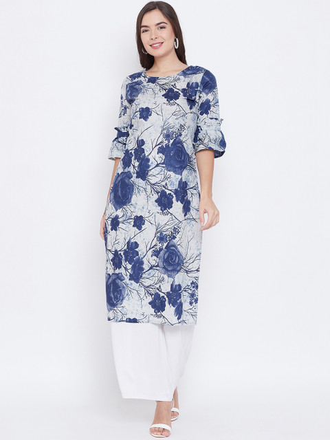 

rangeelo rajasthan Women Blue & Grey Floral Print Straight Kurta