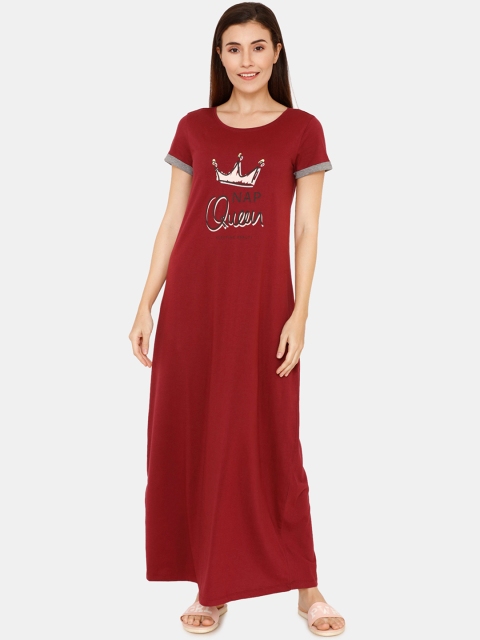 

Zivame Maroon & Off-White Solid Nightdress
